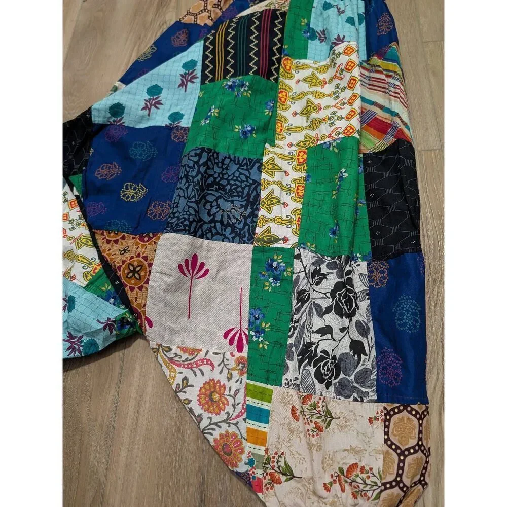 Tribe Azure Patchwork Harem Jumpsuit Pants L/XL Fair Trade Boho Festival Romper